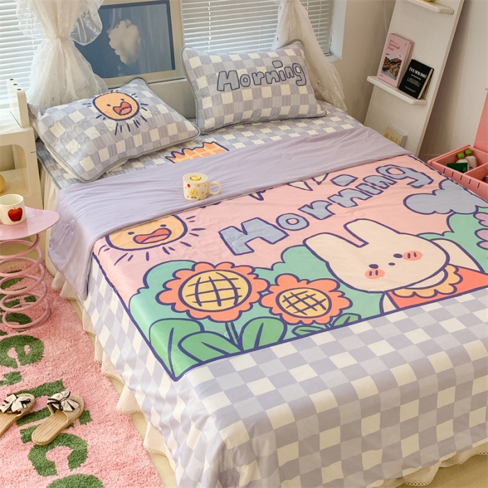 91家纺网 家纺一手货源 找家纺 昔可 大版数码印花凉感夏被 早上好