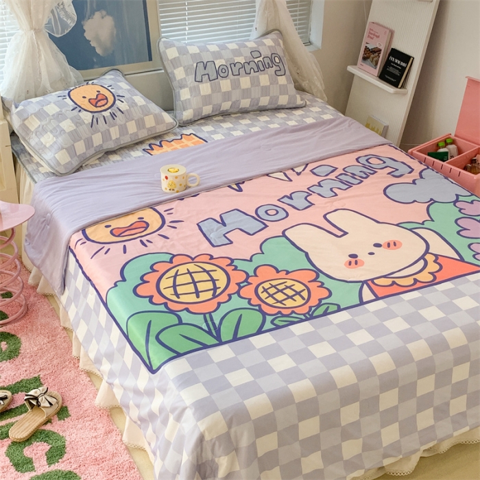 91家纺网 家纺一手货源 找家纺 昔可 大版数码印花凉感夏被 早上好