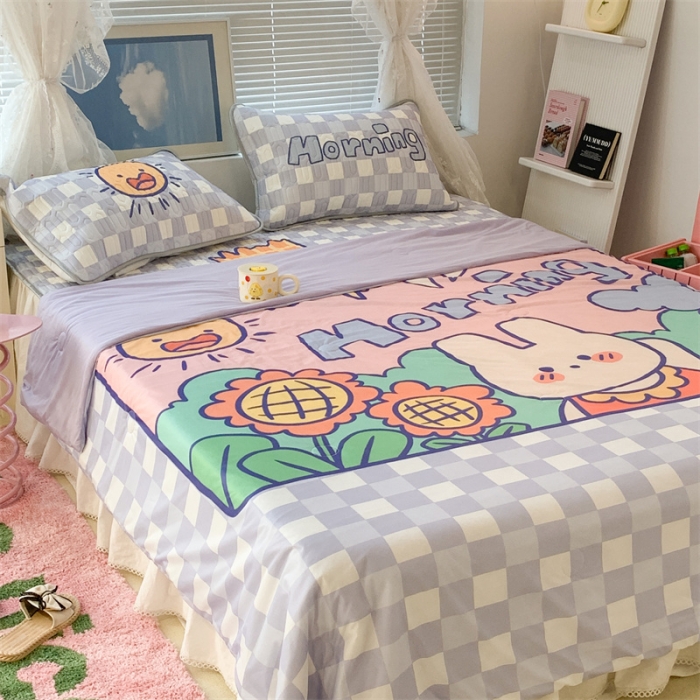 91家纺网 家纺一手货源 找家纺 昔可 大版数码印花凉感夏被 早上好