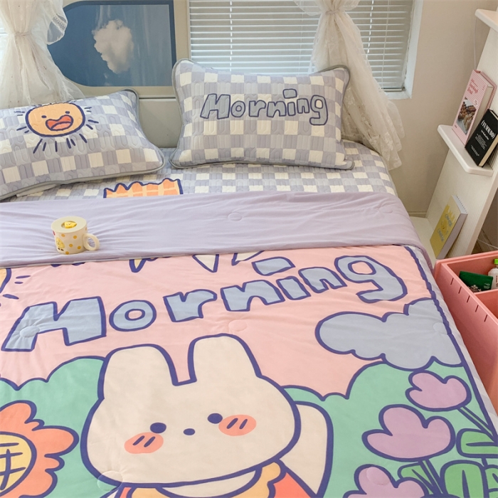 91家纺网 家纺一手货源 找家纺 昔可 大版数码印花凉感夏被 早上好