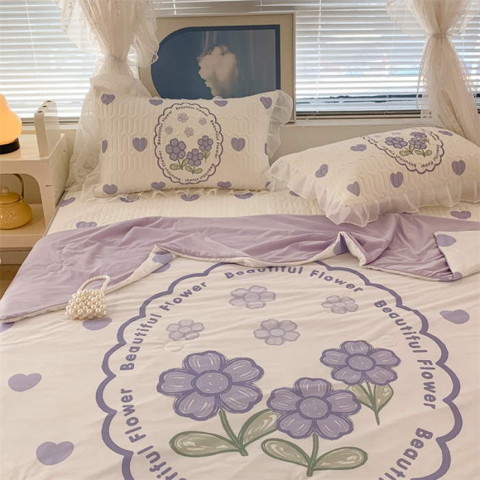 91家纺网 家纺一手货源 找家纺 昔可 大版数码印花凉感夏被 紫爱心小花朵