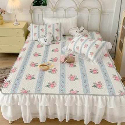 91家纺网 家纺一手货源 找家纺 昔可 2023新款第二批双层床裙乳胶三件套 少女碎花风系列 庄园玫瑰