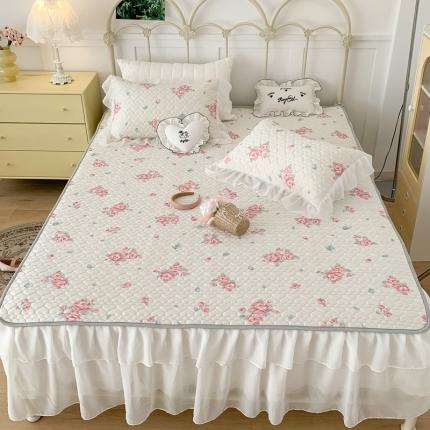 昔可 2023新款第二批双层床裙乳胶三件套 少女碎花风系列 初恋玫瑰