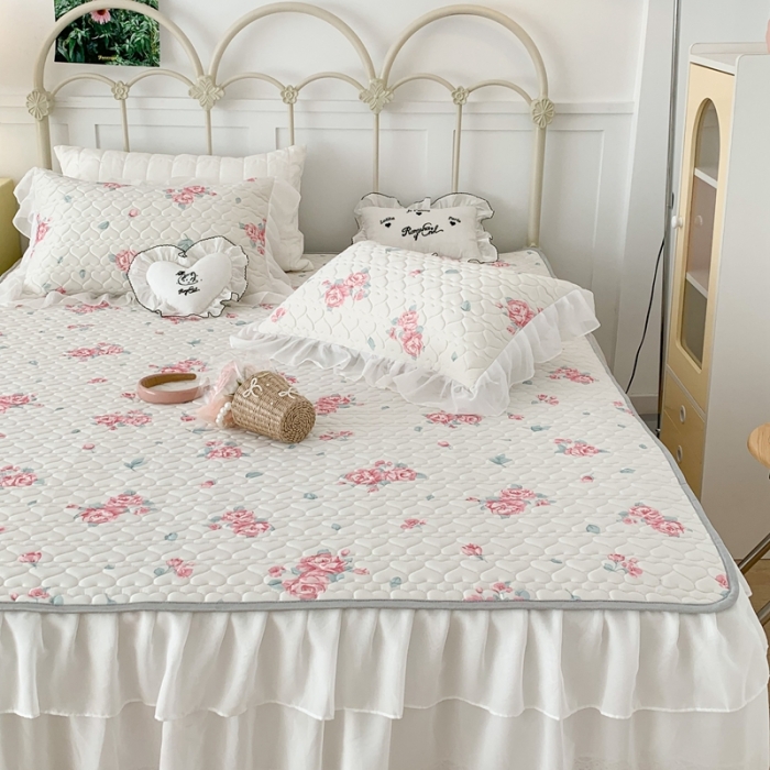 91家纺网 家纺一手货源 找家纺 昔可 2023新款第二批双层床裙乳胶三件套 少女碎花风系列 初恋玫瑰