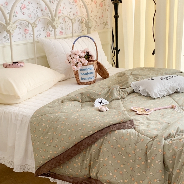 91家纺网 家纺一手货源 找家纺 昔可 复古蕾丝花边针织夏被 慵懒夏日