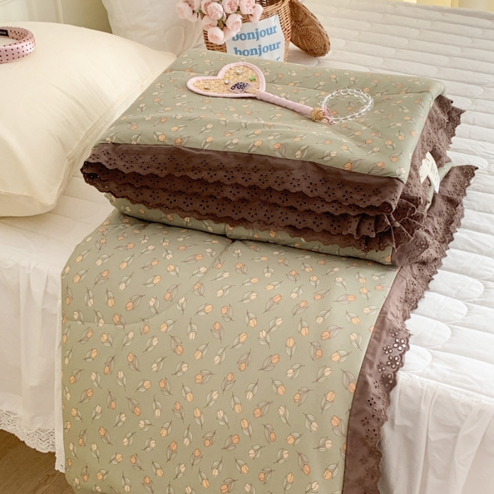 91家纺网 家纺一手货源 找家纺 昔可 复古蕾丝花边针织夏被 慵懒夏日