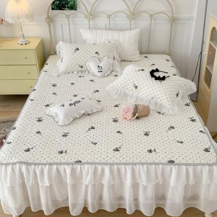 昔可 2023新款第二批双层床裙乳胶三件套 少女碎花风系列 黑点小玫瑰