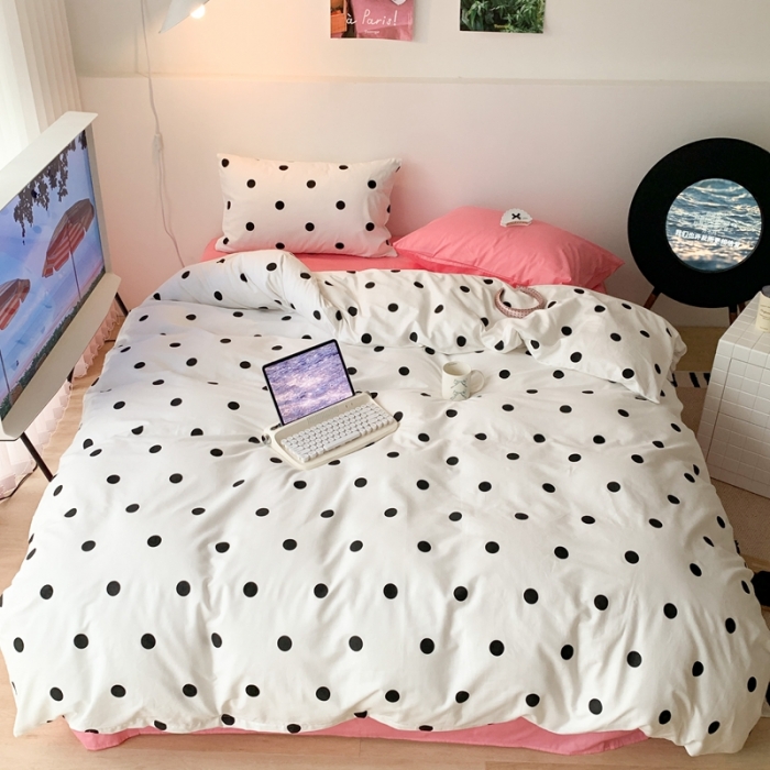 91家纺网 家纺一手货源 找家纺 昔可 纯色混搭拼色 波点甜心