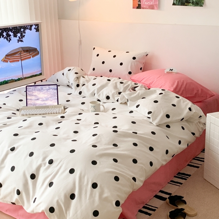 91家纺网 家纺一手货源 找家纺 昔可 纯色混搭拼色 波点甜心