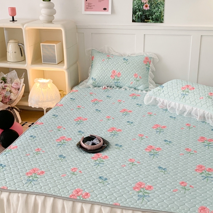 91家纺网 家纺一手货源 找家纺 昔可 2023新款第二批双层床裙乳胶三件套 少女碎花风系列 甜美少女玫瑰