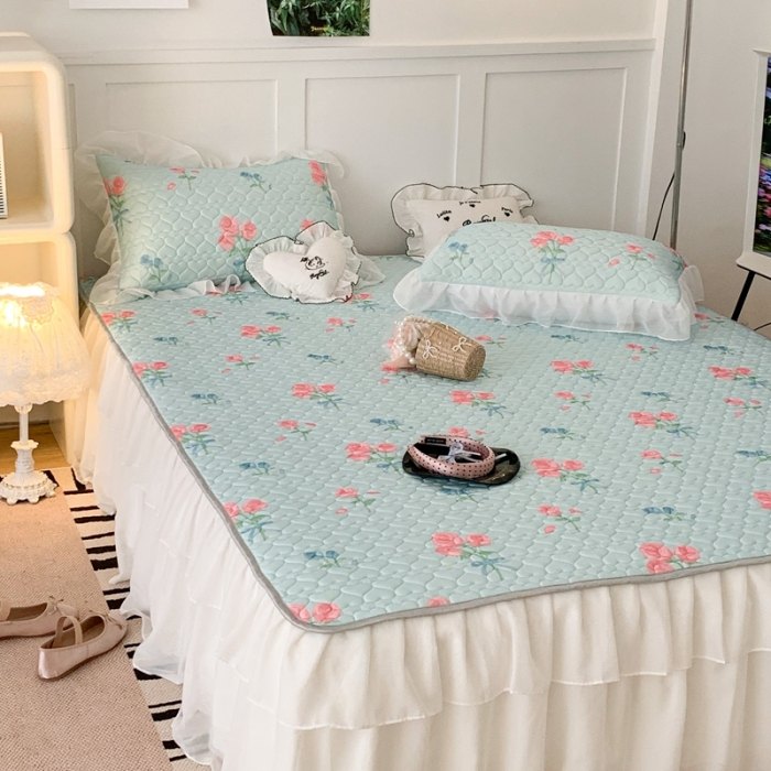 91家纺网 家纺一手货源 找家纺 昔可 2023新款第二批双层床裙乳胶三件套 少女碎花风系列 甜美少女玫瑰