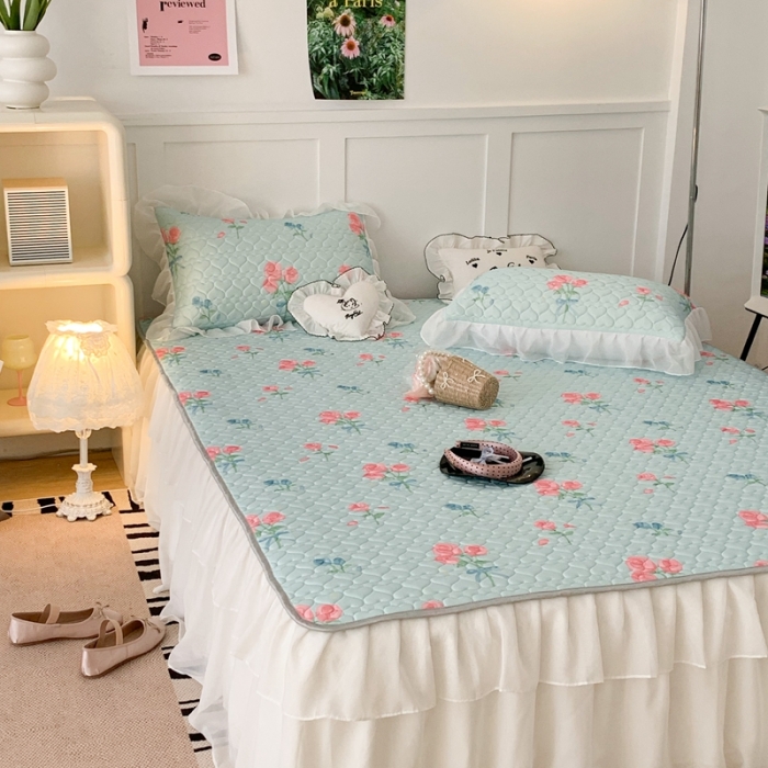 91家纺网 家纺一手货源 找家纺 昔可 2023新款第二批双层床裙乳胶三件套 少女碎花风系列 甜美少女玫瑰