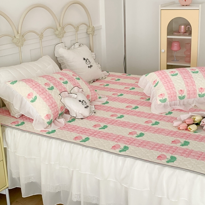 91家纺网 家纺一手货源 找家纺 昔可 2023新款第二批双层床裙乳胶三件套 少女碎花风系列 条条郁金香