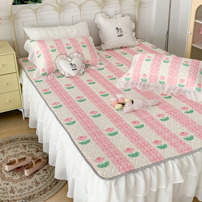 91家纺网 家纺一手货源 找家纺 昔可 2023新款第二批双层床裙乳胶三件套 少女碎花风系列 条条郁金香