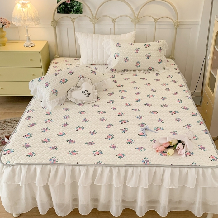 91家纺网 家纺一手货源 找家纺 昔可 2023新款第二批双层床裙乳胶三件套 少女碎花风系列 烟紫碎花