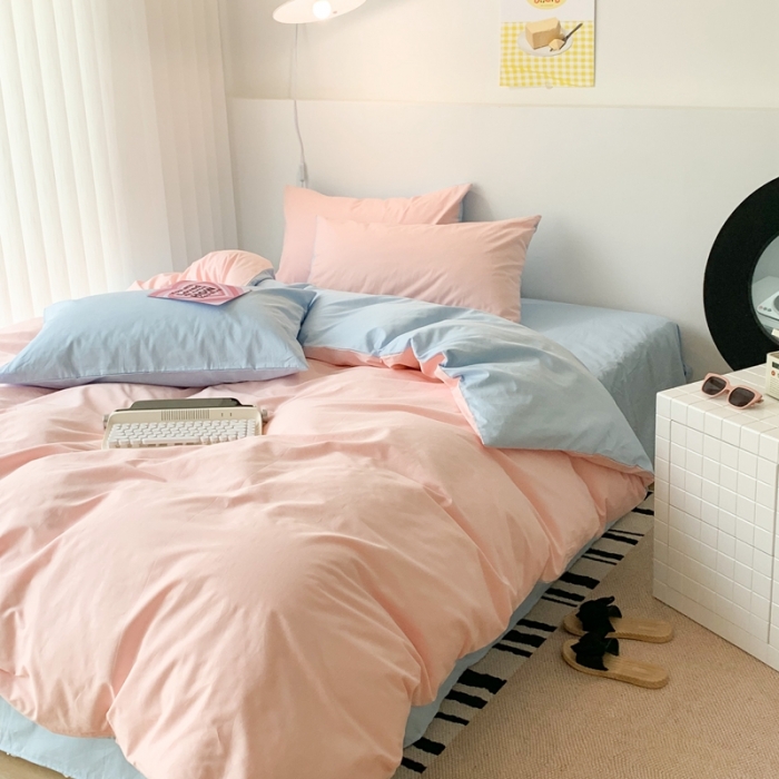 91家纺网 家纺一手货源 找家纺 昔可 纯色混搭拼色 草莓天空