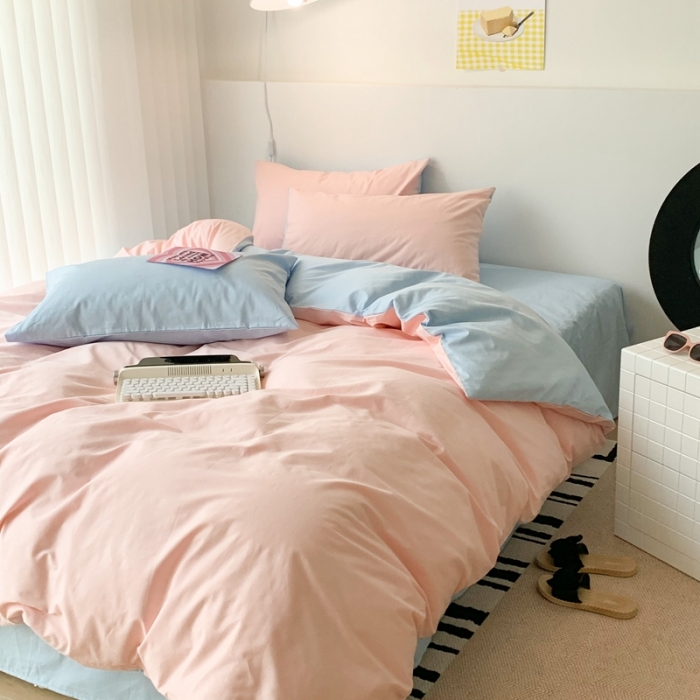 91家纺网 家纺一手货源 找家纺 昔可 纯色混搭拼色 草莓天空