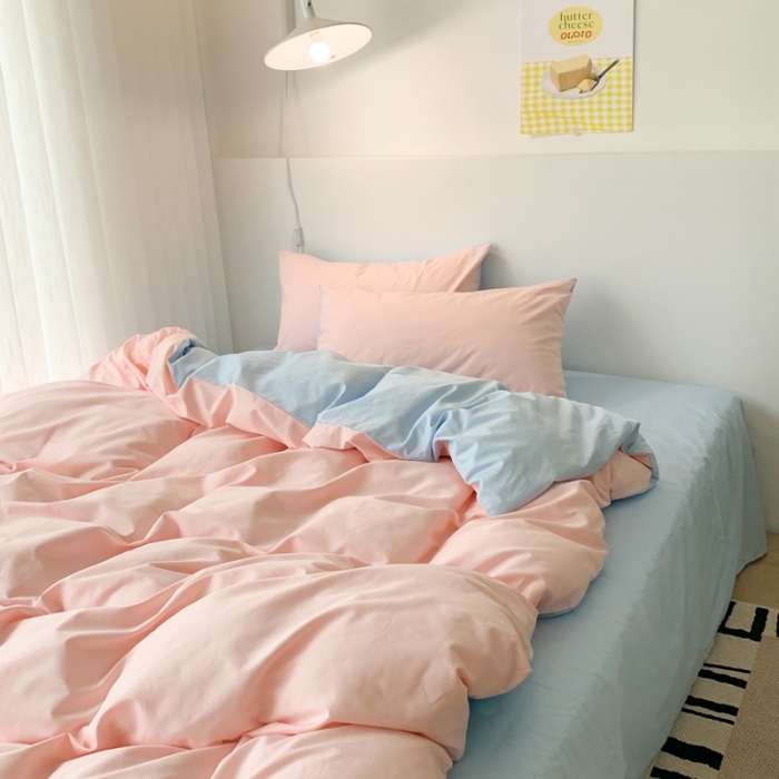 91家纺网 家纺一手货源 找家纺 昔可 纯色混搭拼色 草莓天空