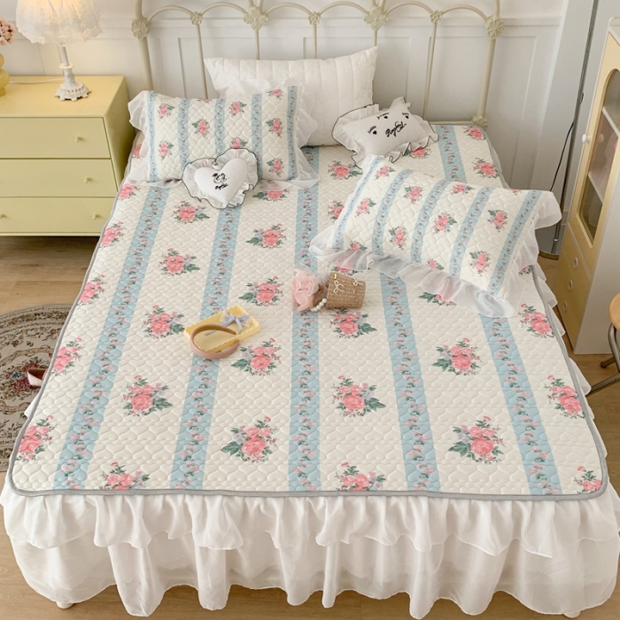 91家纺网 家纺一手货源 找家纺 昔可 2023新款第二批双层床裙乳胶三件套 少女碎花风系列 庄园玫瑰