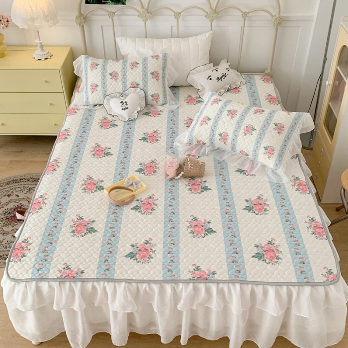 91家纺网 家纺一手货源 找家纺 昔可 2023新款第二批双层床裙乳胶三件套 少女碎花风系列 庄园玫瑰