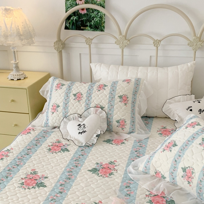 91家纺网 家纺一手货源 找家纺 昔可 2023新款第二批双层床裙乳胶三件套 少女碎花风系列 庄园玫瑰