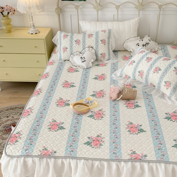 91家纺网 家纺一手货源 找家纺 昔可 2023新款第二批双层床裙乳胶三件套 少女碎花风系列 庄园玫瑰