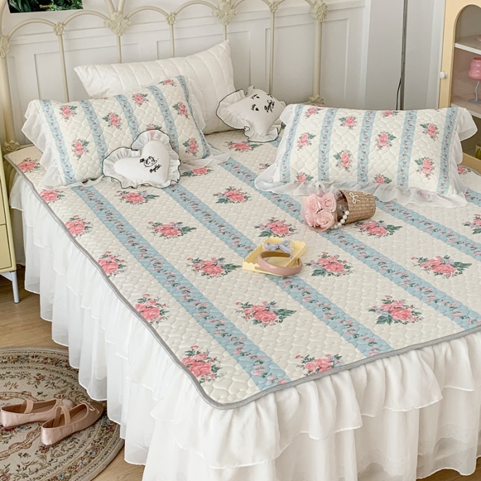 91家纺网 家纺一手货源 找家纺 昔可 2023新款第二批双层床裙乳胶三件套 少女碎花风系列 庄园玫瑰