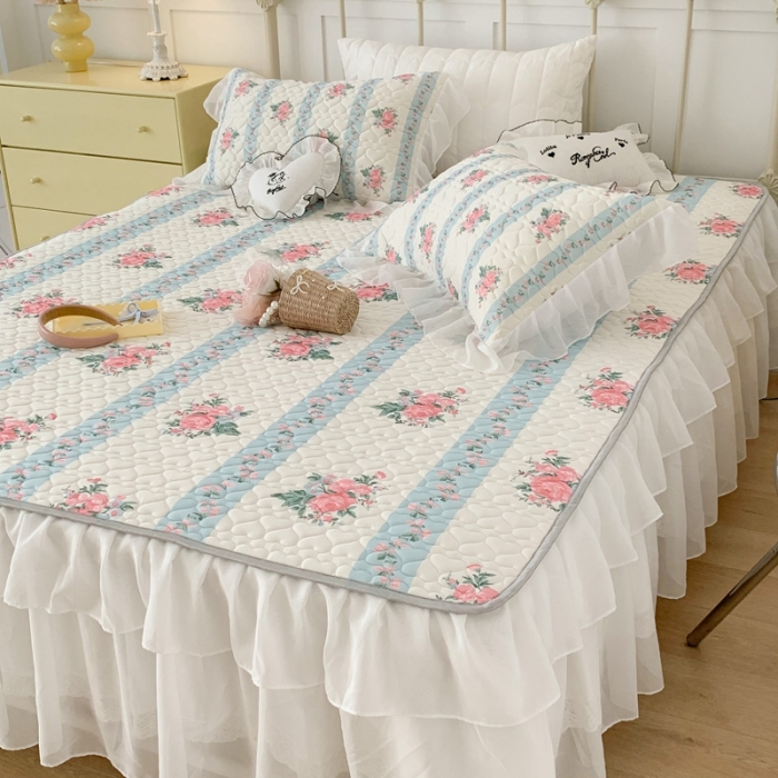 91家纺网 家纺一手货源 找家纺 昔可 2023新款第二批双层床裙乳胶三件套 少女碎花风系列 庄园玫瑰