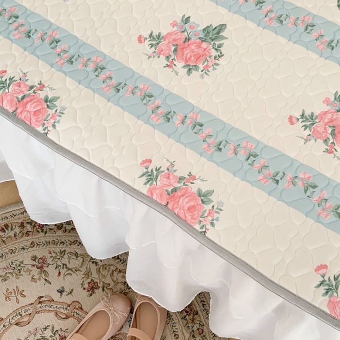 91家纺网 家纺一手货源 找家纺 昔可 2023新款第二批双层床裙乳胶三件套 少女碎花风系列 庄园玫瑰