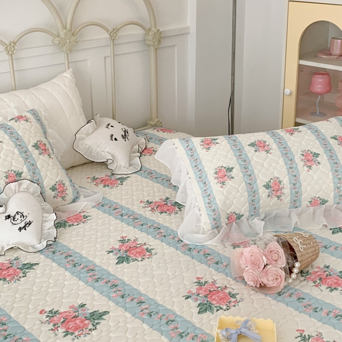 91家纺网 家纺一手货源 找家纺 昔可 2023新款第二批双层床裙乳胶三件套 少女碎花风系列 庄园玫瑰