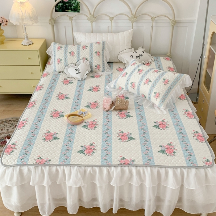 91家纺网 家纺一手货源 找家纺 昔可 2023新款第二批双层床裙乳胶三件套 少女碎花风系列 庄园玫瑰