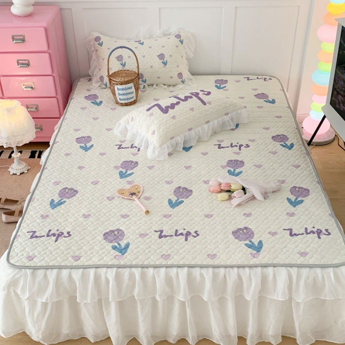 91家纺网 家纺一手货源 找家纺 昔可 2023新款第二批双层床裙乳胶三件套 少女碎花风系列 紫色油画郁金香