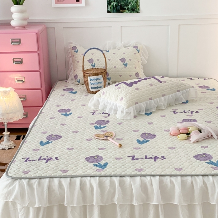 91家纺网 家纺一手货源 找家纺 昔可 2023新款第二批双层床裙乳胶三件套 少女碎花风系列 紫色油画郁金香