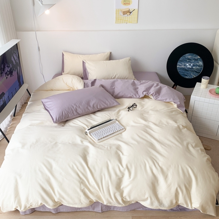 91家纺网 家纺一手货源 找家纺 昔可 纯色混搭拼色 米糯紫