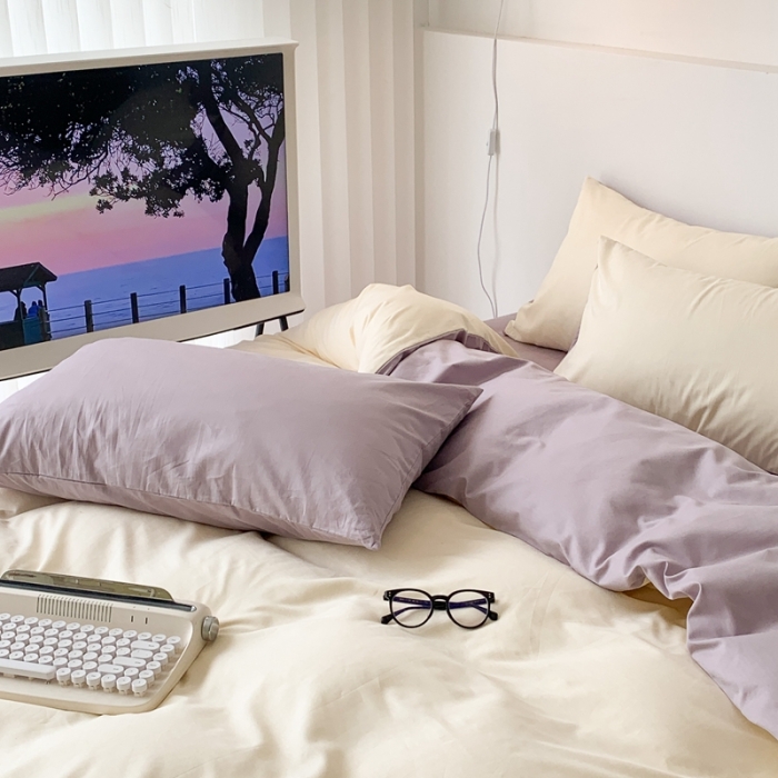 91家纺网 家纺一手货源 找家纺 昔可 纯色混搭拼色 米糯紫