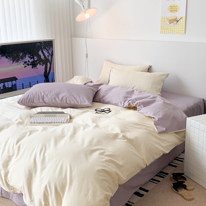 91家纺网 家纺一手货源 找家纺 昔可 纯色混搭拼色 米糯紫