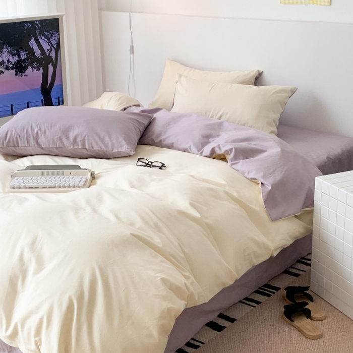 91家纺网 家纺一手货源 找家纺 昔可 纯色混搭拼色 米糯紫