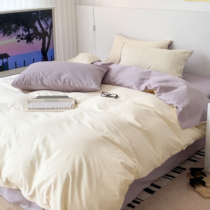 91家纺网 家纺一手货源 找家纺 昔可 纯色混搭拼色 米糯紫