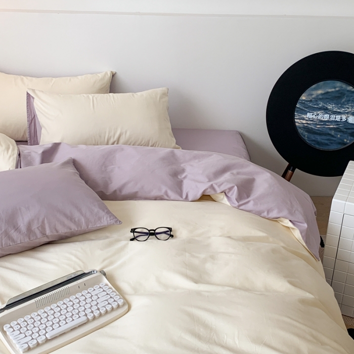 91家纺网 家纺一手货源 找家纺 昔可 纯色混搭拼色 米糯紫