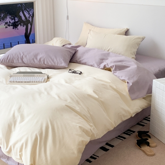 91家纺网 家纺一手货源 找家纺 昔可 纯色混搭拼色 米糯紫