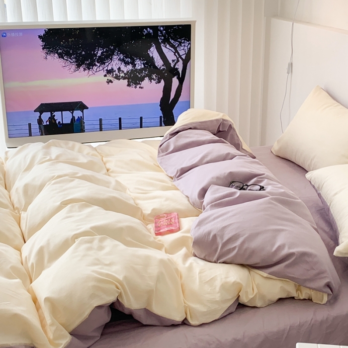 91家纺网 家纺一手货源 找家纺 昔可 纯色混搭拼色 米糯紫