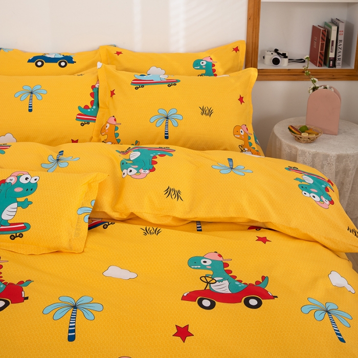 91家纺网 家纺一手货源 找家纺 雨萝家纺 2022新款纯棉枕套全棉枕皮 恐龙秘境-黄