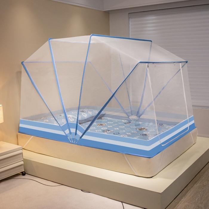 91家纺网 家纺一手货源 找家纺 2024新款六股加高防摔折叠款印花蚊帐