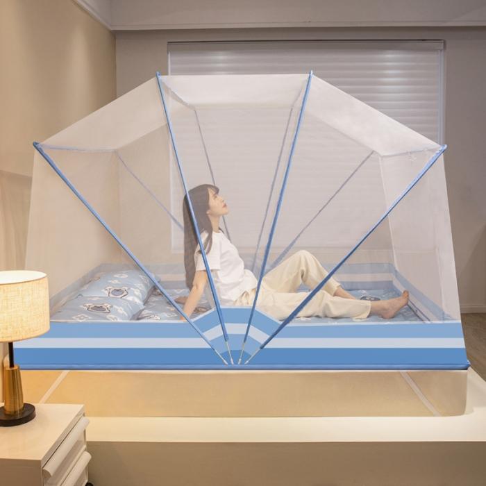 91家纺网 家纺一手货源 找家纺 2024新款六股加高防摔折叠款印花蚊帐