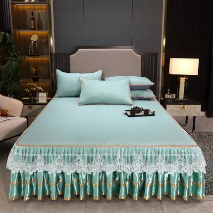 罗艺轩 2024新款可拆卸床裙款冰藤席 富贵旺族-薄荷