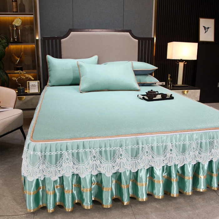 91家纺网 家纺一手货源 找家纺 罗艺轩 2024新款可拆卸床裙款冰藤席 富贵旺族-薄荷