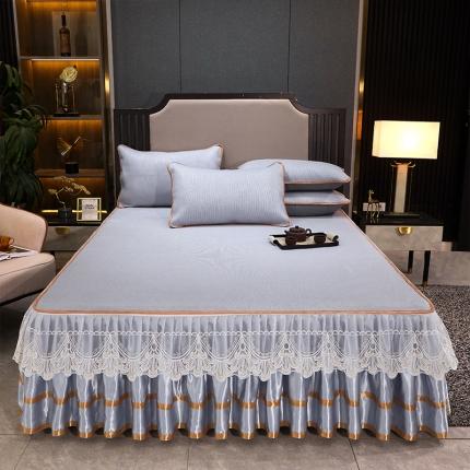 罗艺轩 2024新款可拆卸床裙款冰藤席 富贵旺族-蓝