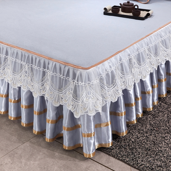 91家纺网 家纺一手货源 找家纺 罗艺轩 2024新款可拆卸床裙款冰藤席 富贵旺族-蓝