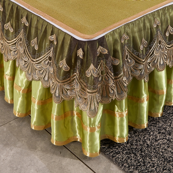 91家纺网 家纺一手货源 找家纺 罗艺轩 2024新款可拆卸床裙款冰藤席 富贵旺族-草绿