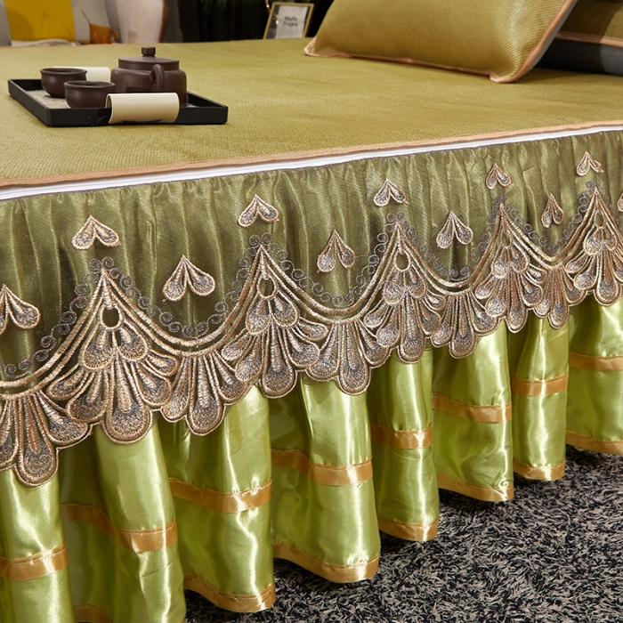 91家纺网 家纺一手货源 找家纺 罗艺轩 2024新款可拆卸床裙款冰藤席 富贵旺族-草绿